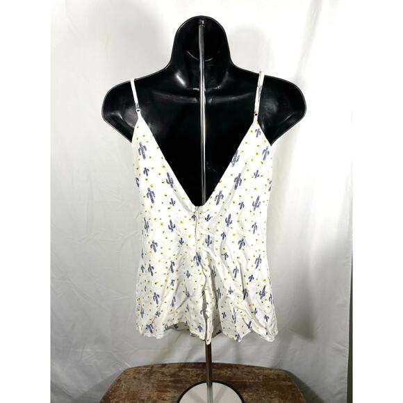 Forever 21 Cactus Print Lace-Up Romper White S - Picture 2 of 7